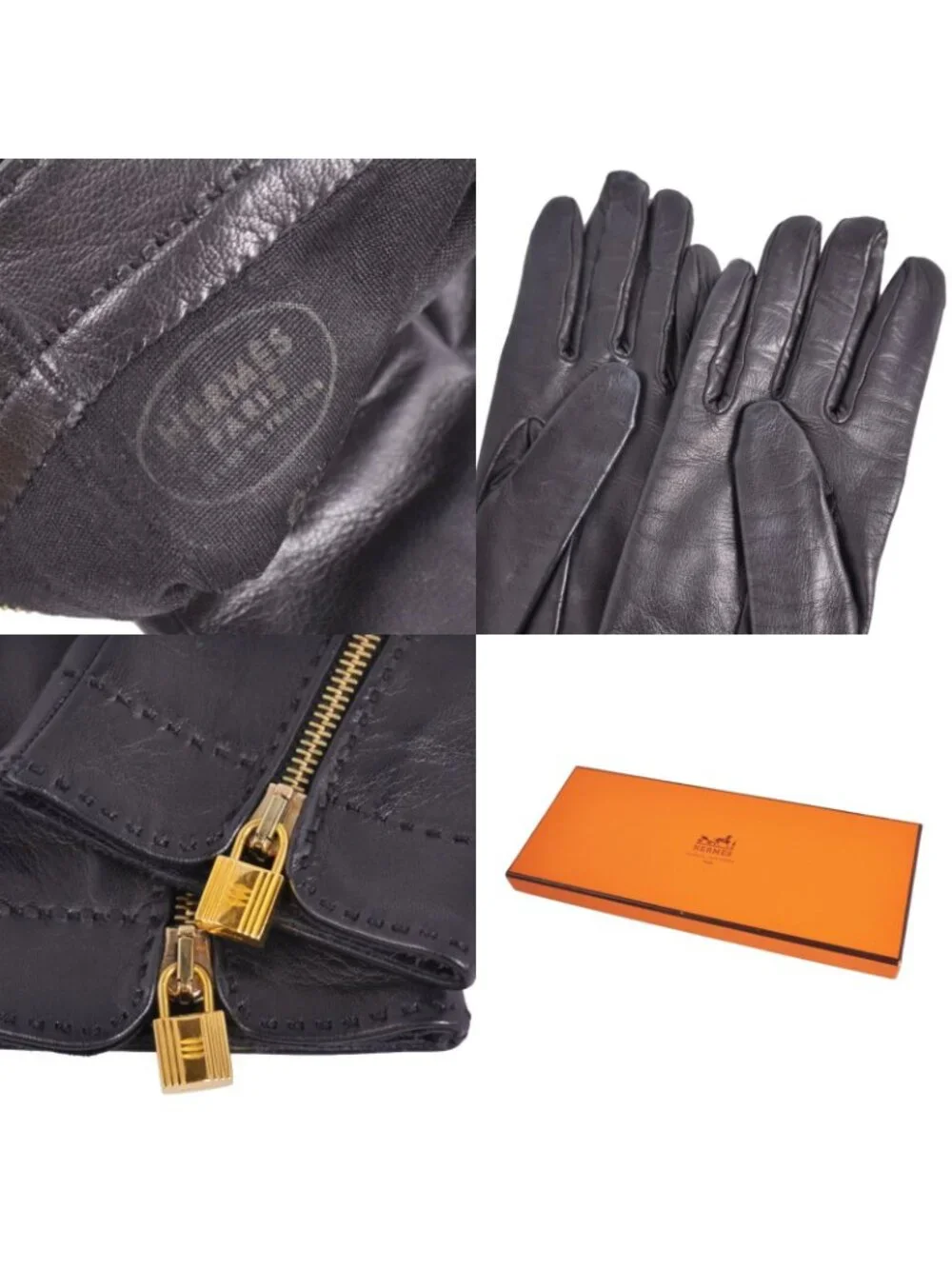 Hermes Gloves Kelly 6.5 Lambskin Black